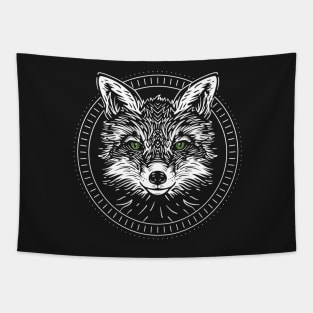 White Fox in Circle Frame Tapestry