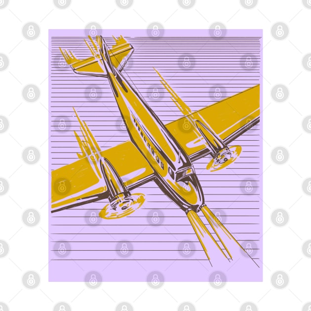 Retro Airplane Yellow and Violet by Mary Rose 73744