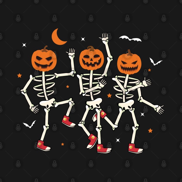 Dancing Skeleton Pumpkin Retro Halloween Spooky Pumpkin Face by DonVector