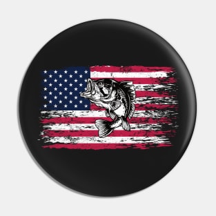 Bass Fishing Distressed American Flag Pin