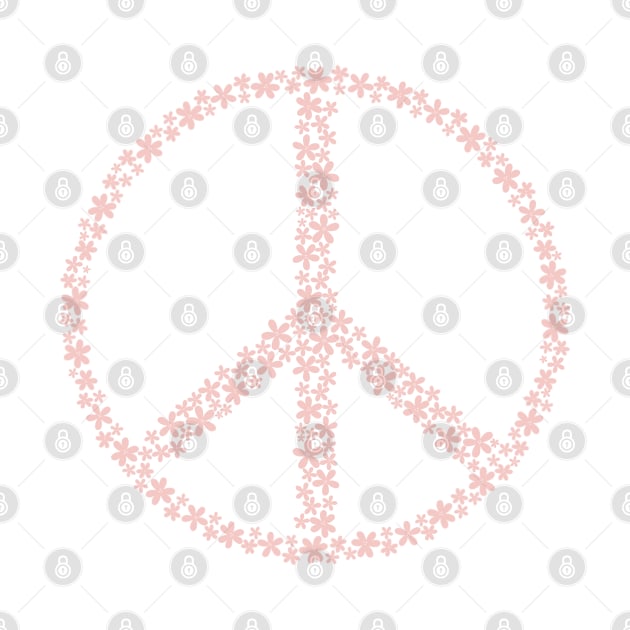 Floral Peace Sign - Pastel Blush Pink by JuneNostalgia