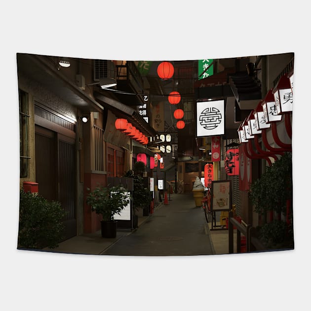 Japan Night Street Tapestry by Takikawa Hokkaido