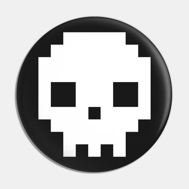 8 bit pixel skull Pin by geekchic_tees