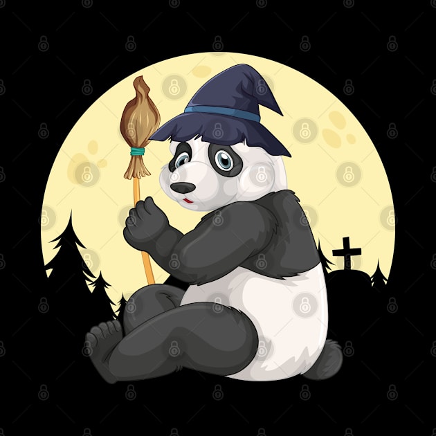 Cute Panda Wearing A Witch Hat Witch Broomstick Panda Lover by FamiLane