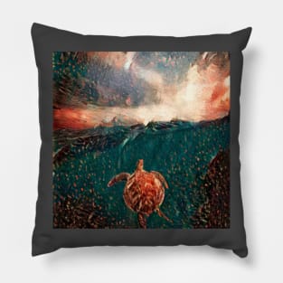 Cute turtle painting (sea turtle, ocean, sea and beach) Pillow