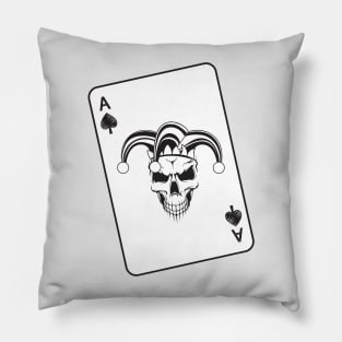 Evil Jester Ace of Spades Skull Playing Card Pillow