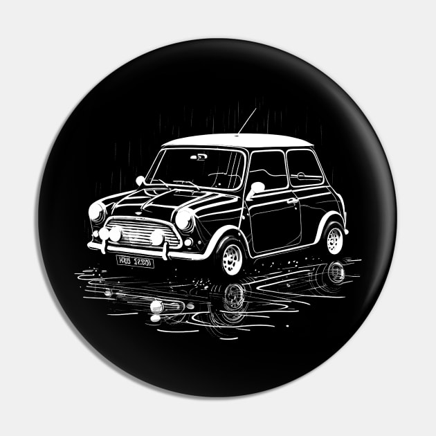 Mini Cooper in the rain Pin by Kid Relic