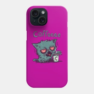 Coffeee Zombie Cat (text) Phone Case