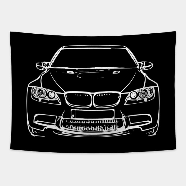 White E90 Car Sketch Art Tapestry by DemangDesign