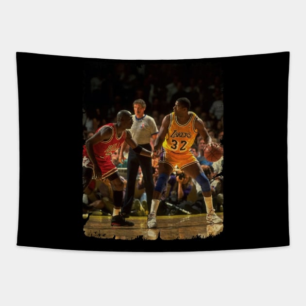 Michael Jordan vs Magic Johnson, NBA Finals Tapestry by Wendyshopart