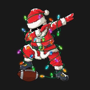 Dabbing Santa With Football Sports Christmas Football Player Xmas T-Shirt