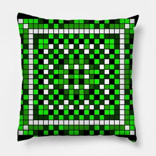 small green pocket size pixelated mandala Pillow