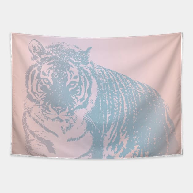 Powder Pink and Blue Tiger Tapestry by Family Heritage Gifts