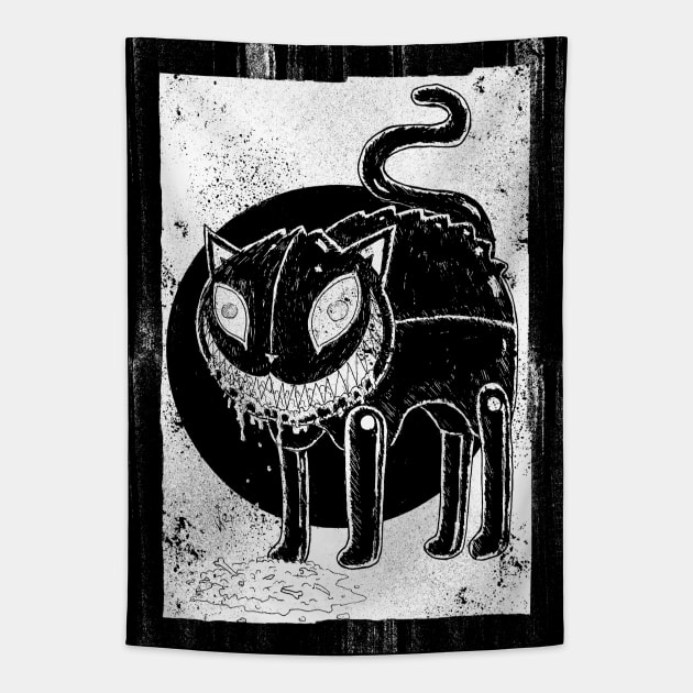 Black Cat (White print) Tapestry by Bloody Savage