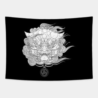 Karajishi, Japanese Design komainu, Foo dog, horimono - white Tapestry