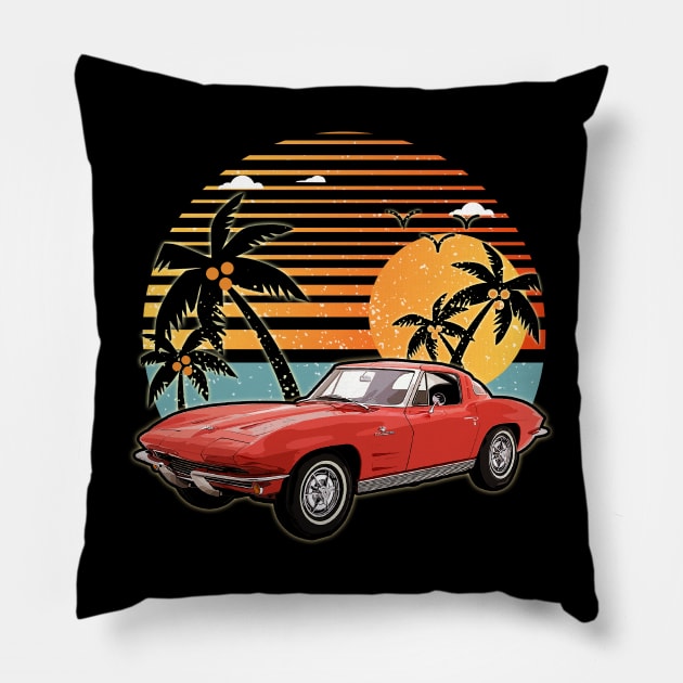 Chevrolet Corvette 1963 car sunset Pillow by JocelynnBaxter