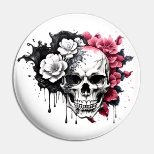 Skull and flowers Ink Dripping Effect Pin