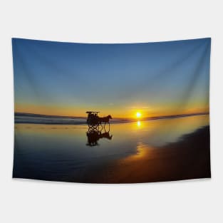 Horse-drawn carriages on beach at sunset 3 Tapestry