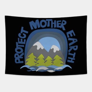 Protect Mother Earth Illustrated Mountain Climate Change Ambassador Tapestry