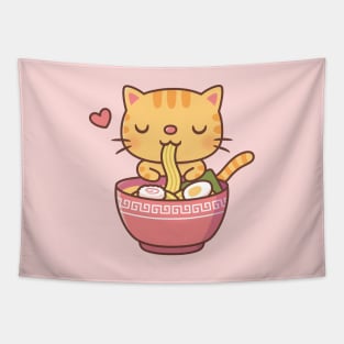 Cute Orange Tabby Cat Eating Ramen Tapestry