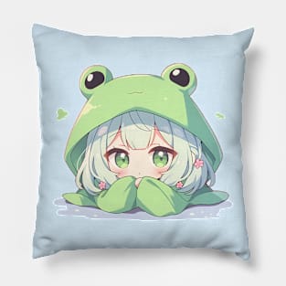 Kawaii Anime Chibi Frog Girl Pillow