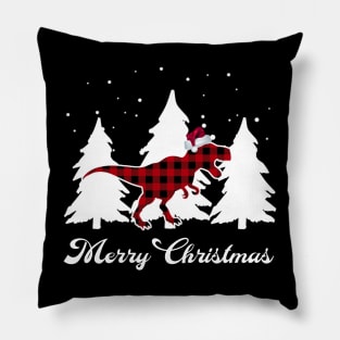 Merry Christmas Buffalo Plaid Dinosaur Santa T rex Pajama Pillow