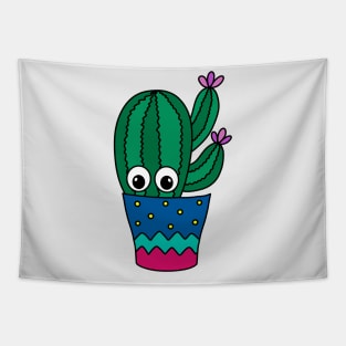 Cute Cactus Design #326: Cactus With Pretty Flowers In Cute Pot Tapestry