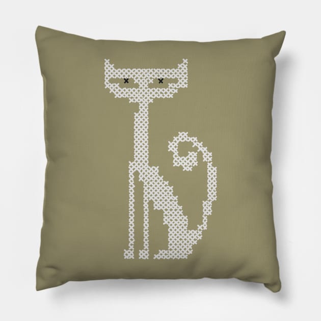 Cross Stitch White Cat Pillow by Slightly Unhinged