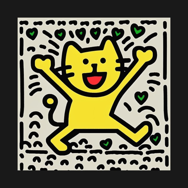 Funny Keith Haring, Happy Cat by Art ucef