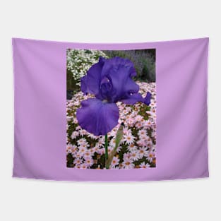 Iris Flower Indigo Blue with pink Daisies Tapestry