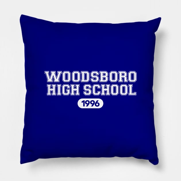 Woodsboro High School (White Variant) Pillow by ATBPublishing