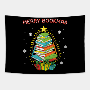 Merry bookmas book christmas tree Tapestry