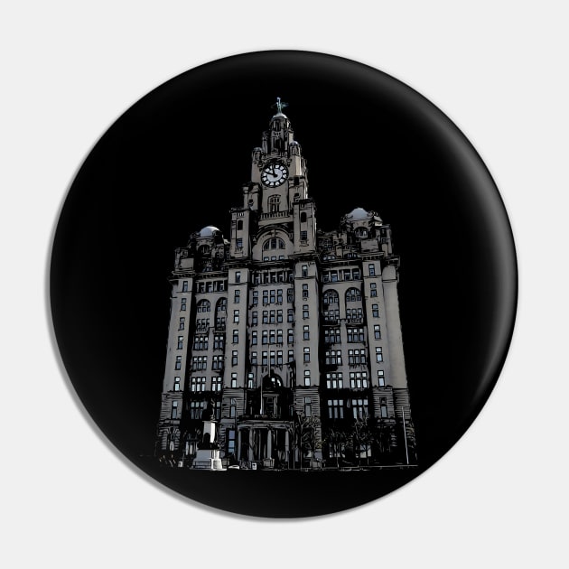 Liverpool Liver Building Colour Abstract Pin by tribbledesign