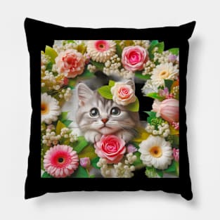 Petals and Paws: A Funny and Cute Cat's Enchanting Floral Frolic Pillow