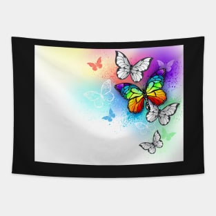 White Background with Rainbow Butterfly Tapestry