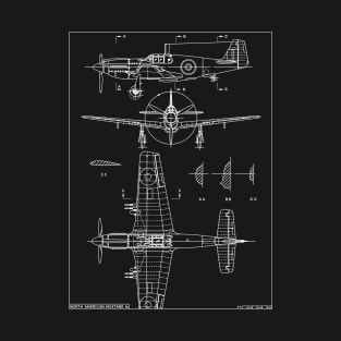 P-51 Mustang 1A American WW2 British Plane Blueprint Gift T-Shirt