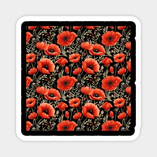 Red Poppies Watercolor Pattern #1 Magnet