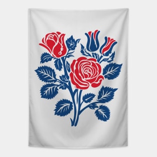 Red and blue roses block print Tapestry