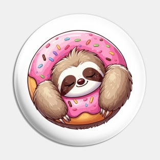 Sweet Dreams Sloth in Donut Illustration Pin