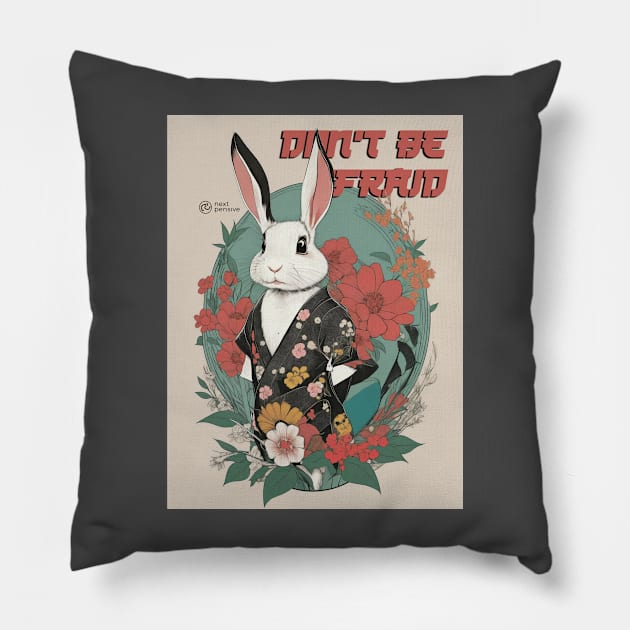 Don't Be Afraid - Japanese Retro Bunny Pillow by nextpensive