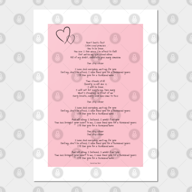 Christina Perri A Thousand Years Lyrics Lyrics Posters And Art Prints Teepublic Heart beats fast colors and promises how to be brave how can i love when i'm afraid to fall but watching you stand alone all of my doubt suddenly goes away somehow. teepublic