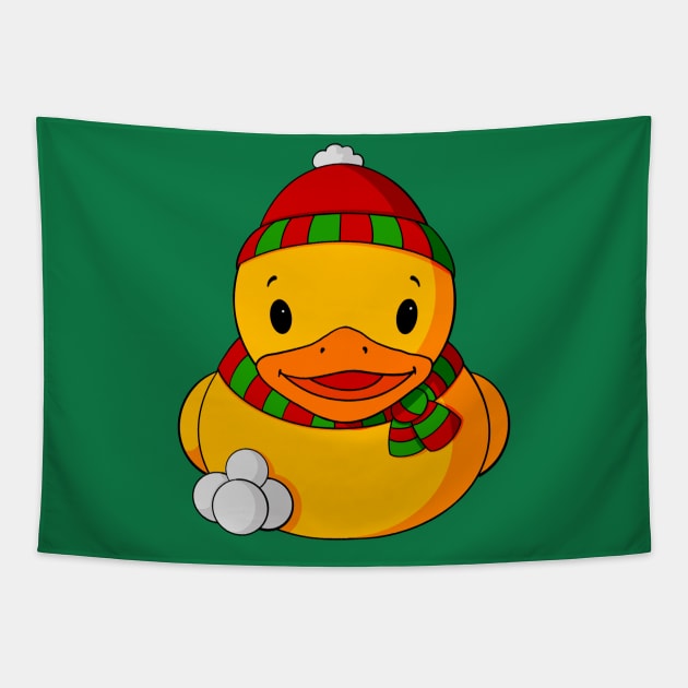 Snowball Fight Rubber Duck Tapestry by Alisha Ober Designs