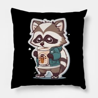 cute raccon with coffee Pillow