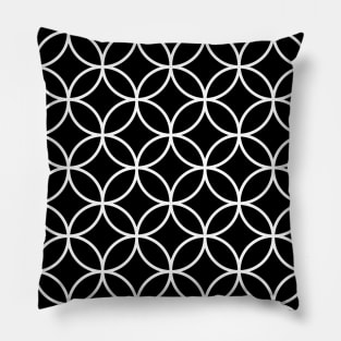 Interlinking Circles Pattern White on Black Pillow