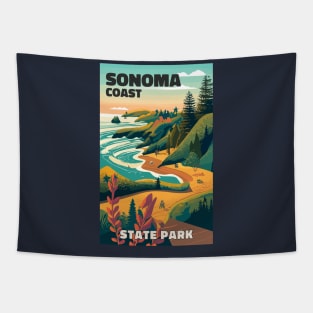 A Vintage Travel Art of the Sonoma Coast State Park - California - US Tapestry