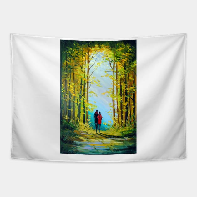 Autumn walk in the woods Tapestry by OLHADARCHUKART