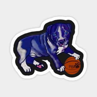 Painting of Blue line pit bull dog basket ball player- cute pitbull in the with it’s pitbull basketball association ball Magnet