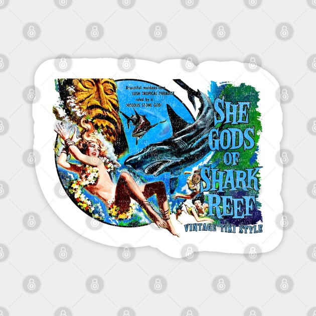 She Gods Of Shark Reef Tiki Vintage Style Magnet by Joaddo