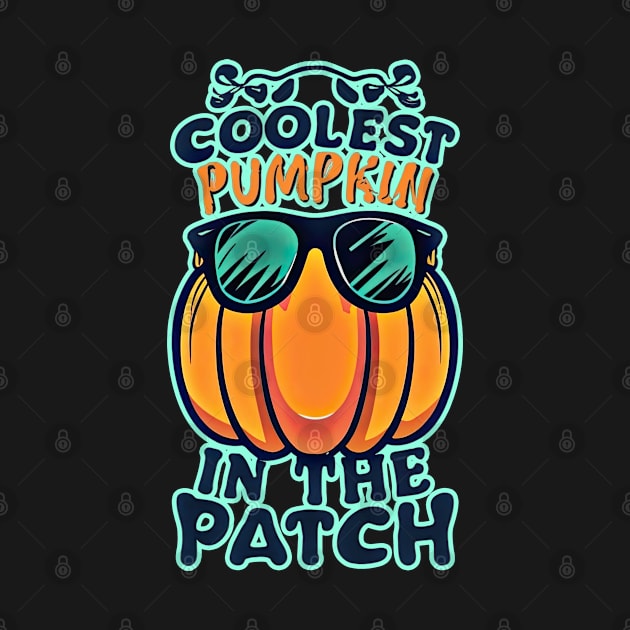 Coolest Pumpkin in the Patch halloween pumpkin wearing cool glass by KUH-WAI-EE