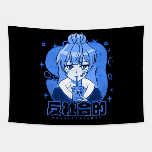 Anime Girl with Kanji Blue Version Tapestry